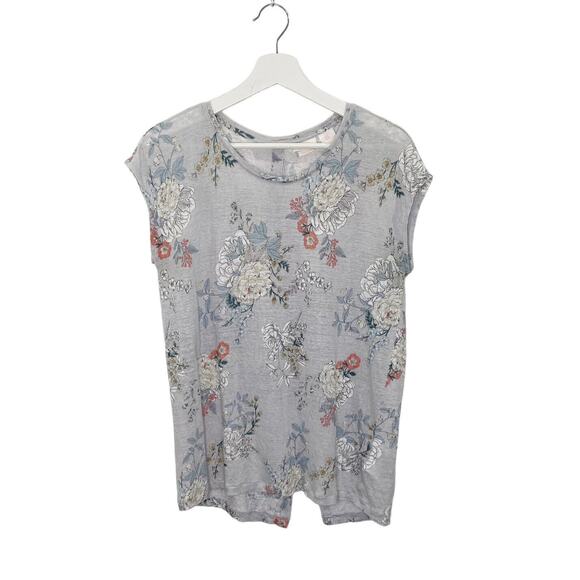 Rachel Ashwell Shirt Women Size Medium Blue/Gray Floral Linen Top Button Back - Picture 1 of 11